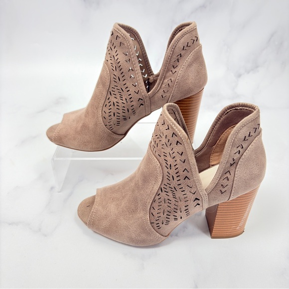 Fergalicious Women's Taupe Peep-Toe Heeled Booties - Picture 5 of 10